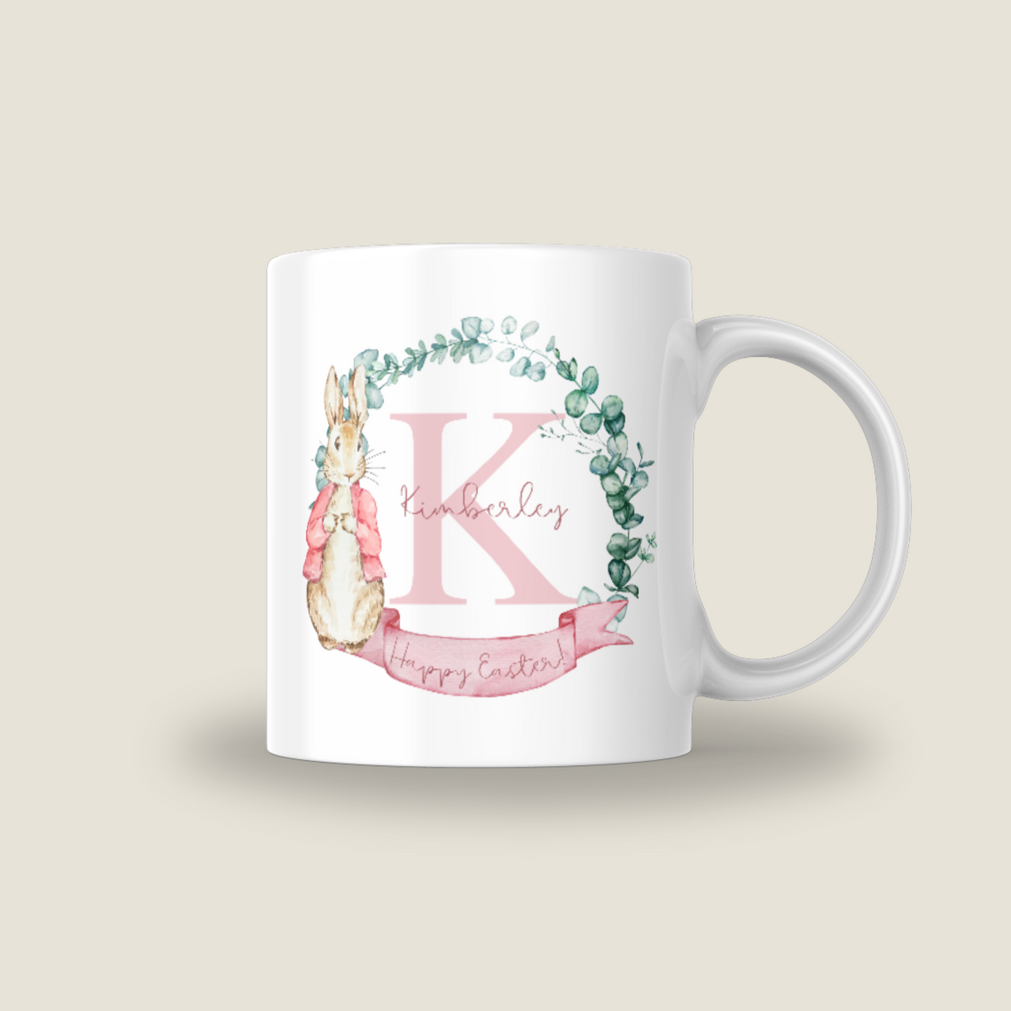 Personalised Pink Easter Wreath Mug